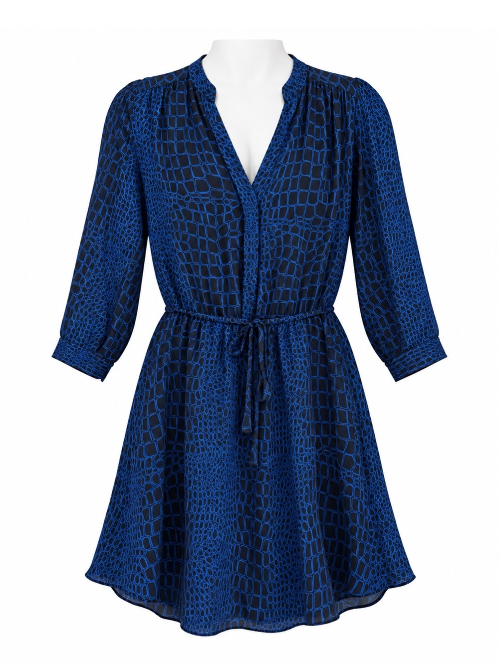 Size XS T. Babaton Women’s Bennett Blue Black Silk Snake Print Drawstring Dress